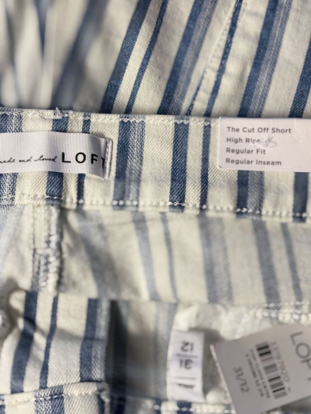 LOFT Blue & White Striped High-Rise Cutoff Denim Shorts Size 12 - Picture 3 of 8